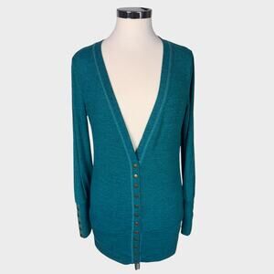 Hawthorne Medium V Neck Snap Front Cardigan Sweater Green Acrylic Cotton